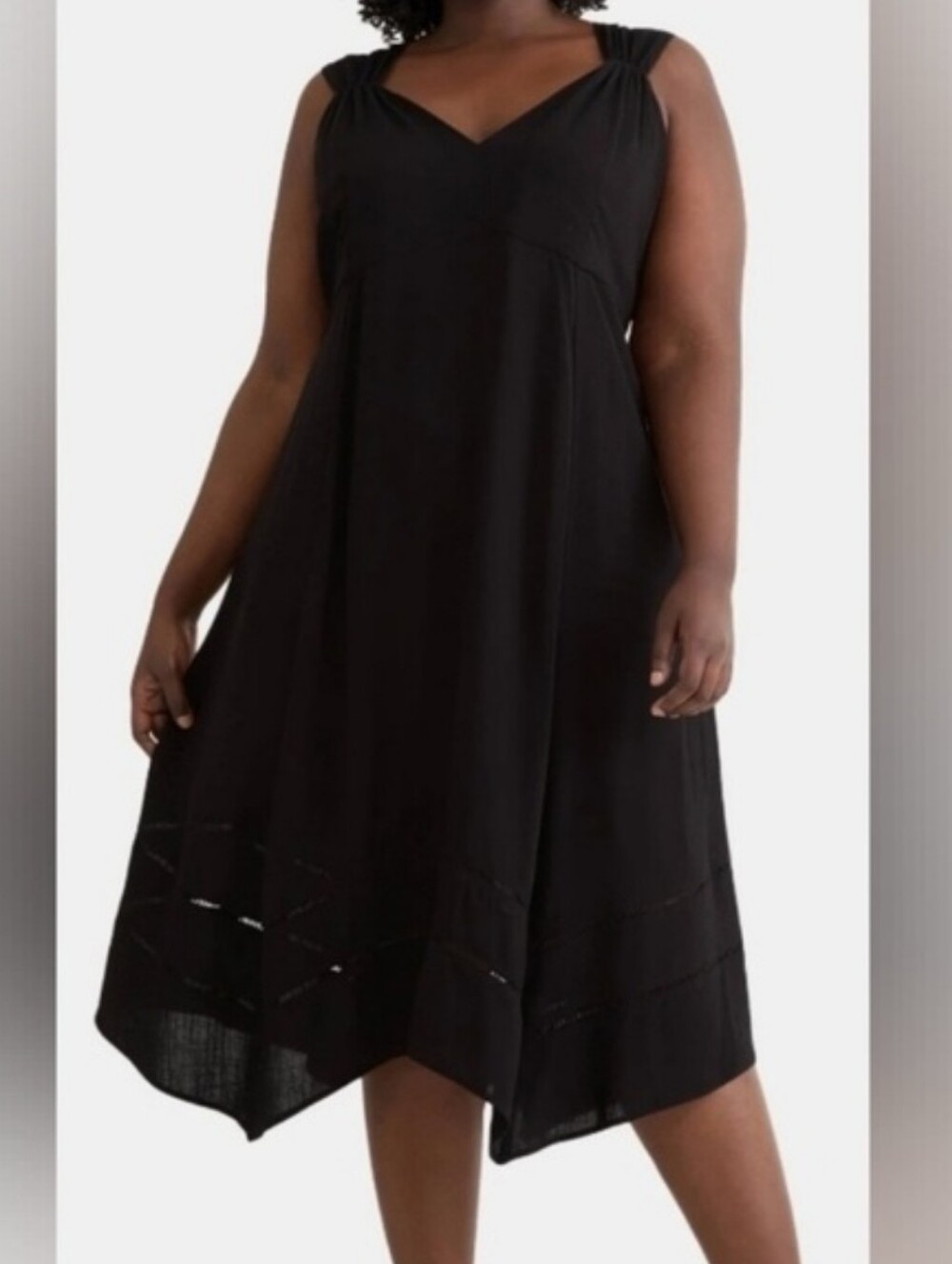 Black V-Neck A-Line Sleeveless Midi Dress